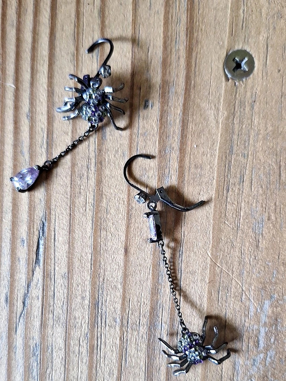 Betsey Johnson Spider Drop Earrings in Black & Purple